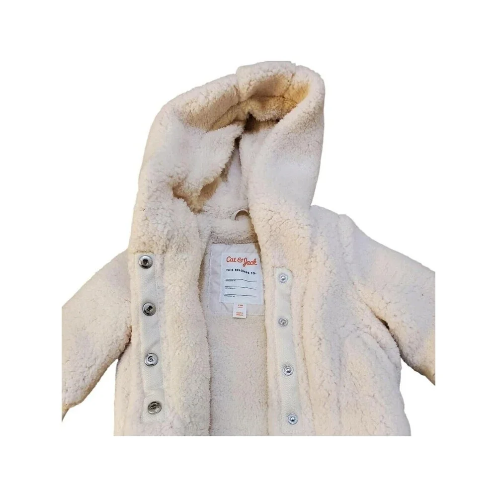 Cat‎ & Jack Baby Hooded Sherpa Jacket Cream Cozy Winter Coat Toddler